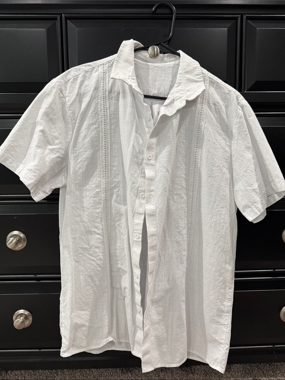 Men's White Boho Short-Sleeve Button-Up Shirt